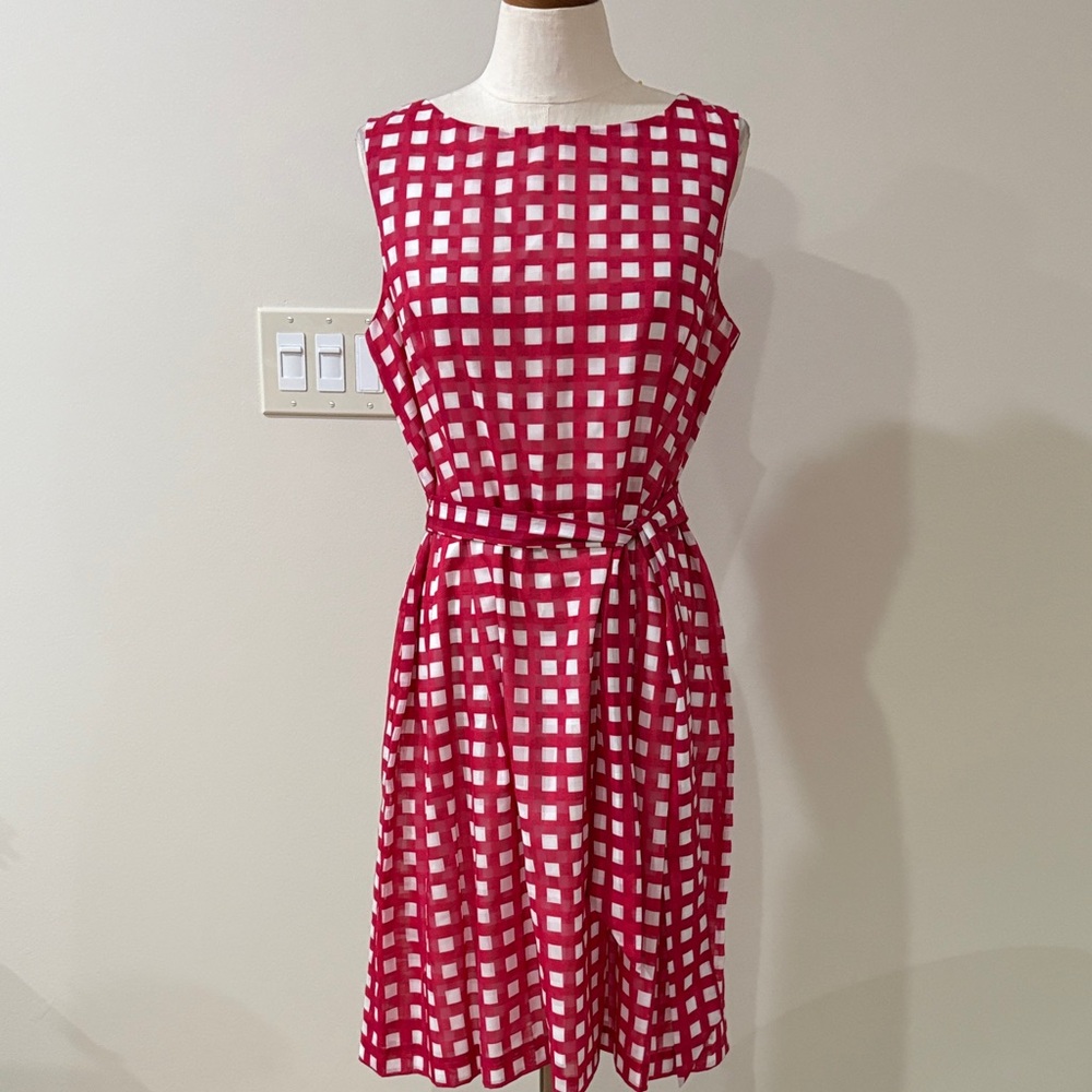 Anne Klein Red and White Gingham Midi Dress - Picture 2 of 14